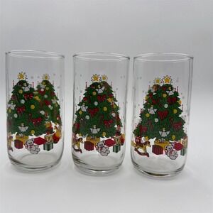 Luminarc Set of 3 Christmas Tree‎ Holiday Glass Tumblers Coolers Clear